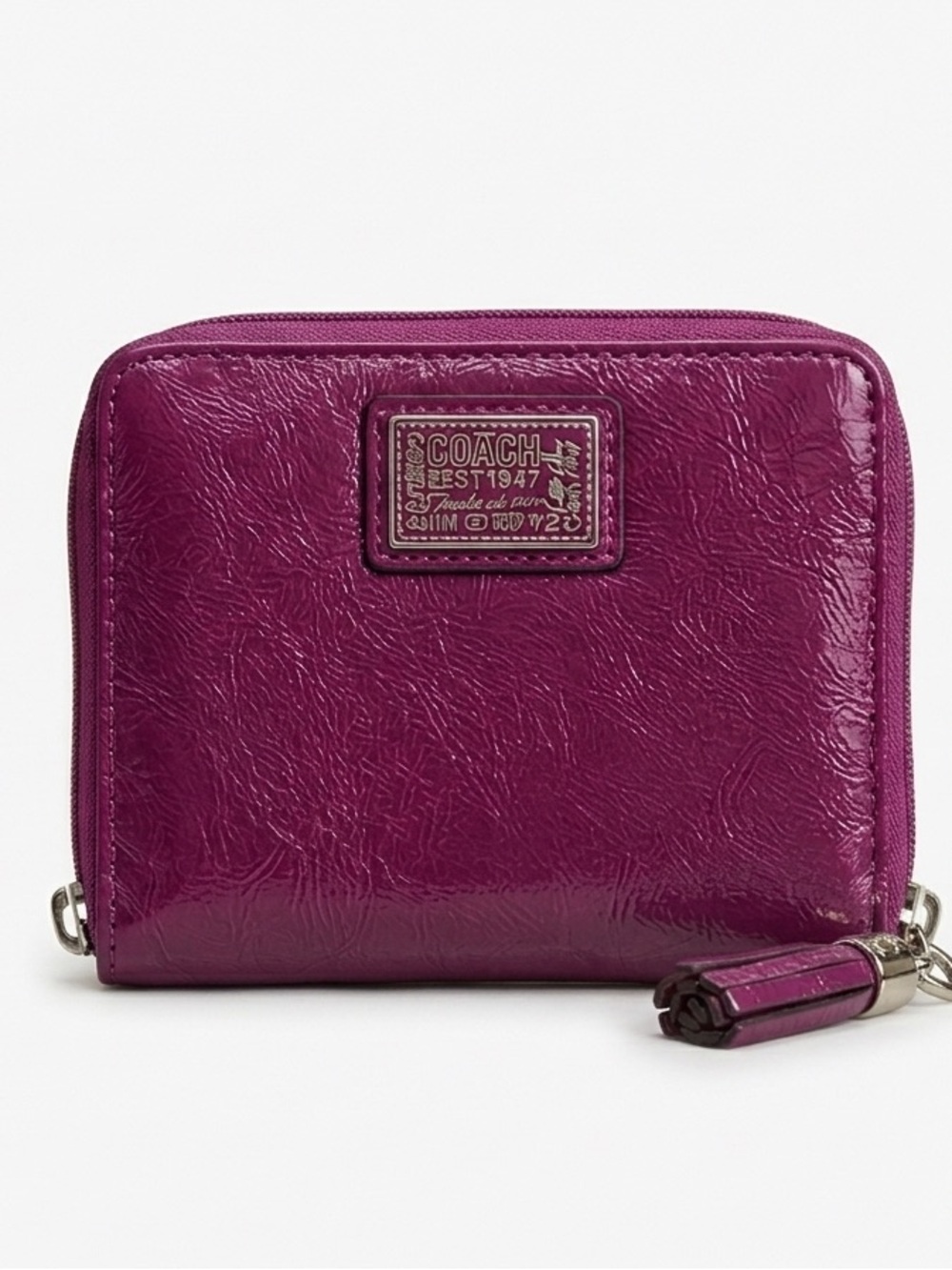 Coach Poppy Liquid Gloss Zip Around Wallet Magenta Pink